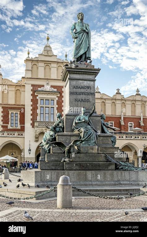 Statue Of Adam Mickiewicz At The Main Market Square In Krakow Poland