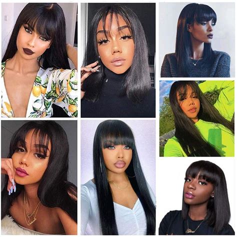 Buy X Tress Black Wigs With Bangs Human Hair Brazilian Virgin Straight