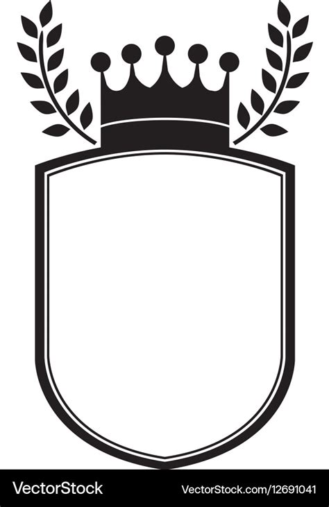 Monochrome Shield With Crown And Olive Branchs Vector Image