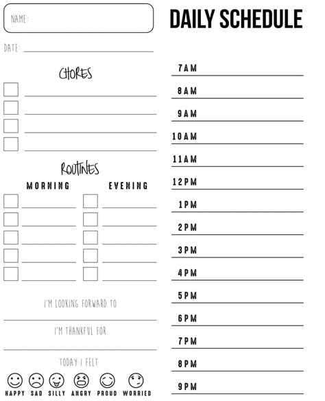 Daily Schedule Printable