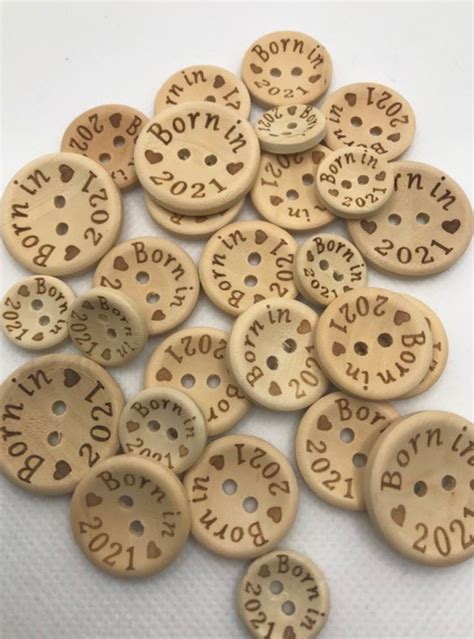 Wood Baby Buttons Born in 2021 3 Sizes 5pk Baby Buttons | Etsy