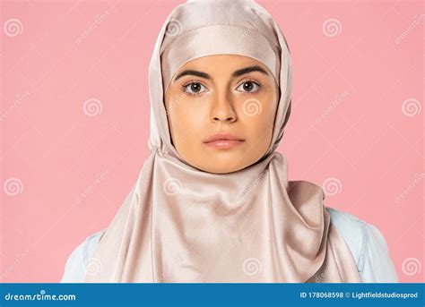 Serious Muslim Girl In Hijab Isolated On Pink Royalty Free Stock