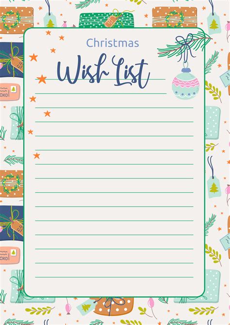 Cute Christmas Wish List Colorful Template For Winter Holiday Digital