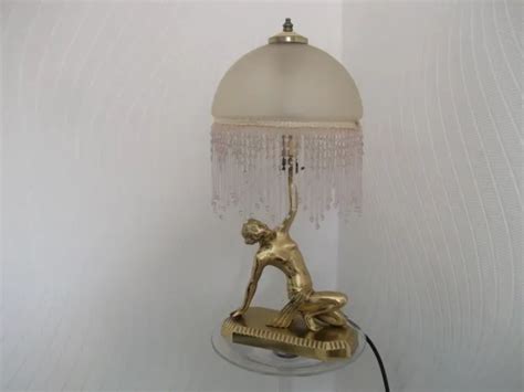 Art Deco Nude Brass Kneeling Spelter Lady Lamp With Frosted Glass