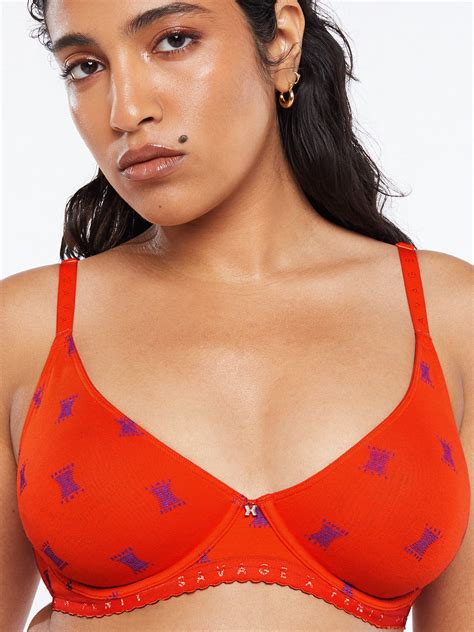 Savage X Cotton Jersey Unlined Bra In Multi Orange Red Savage X