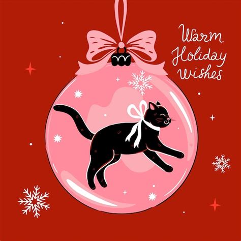 Premium Vector Christmas Card With A Christmas Ball With A Black Cat