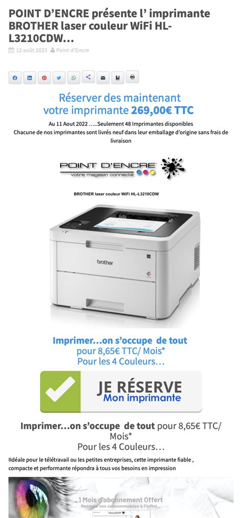 Point Dencre Pr Sente L Imprimante Brother Laser Couleur Wifi Hl