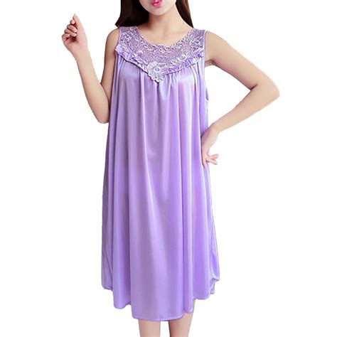 Women Casual Solid Color Sleep Dress Nightgown Nightdress Sleeveless