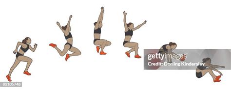 Different Stages Of Athlete Performing Sail Long Jump Stock