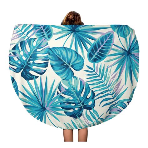 Kdagr Inch Round Beach Towel Blanket Blue Pattern Tropical Exotic