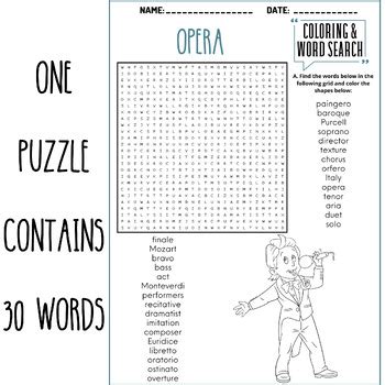 Opera Coloring Word Search Puzzle Worksheets Activities Tpt