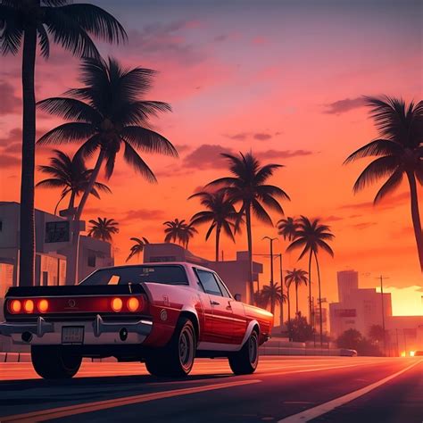 Premium AI Image GTA 5 Vibes Sunset Miami AI