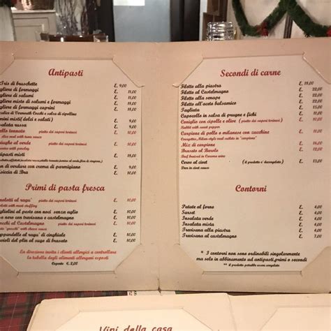 Menu at Locanda da Betty restaurant, Turin