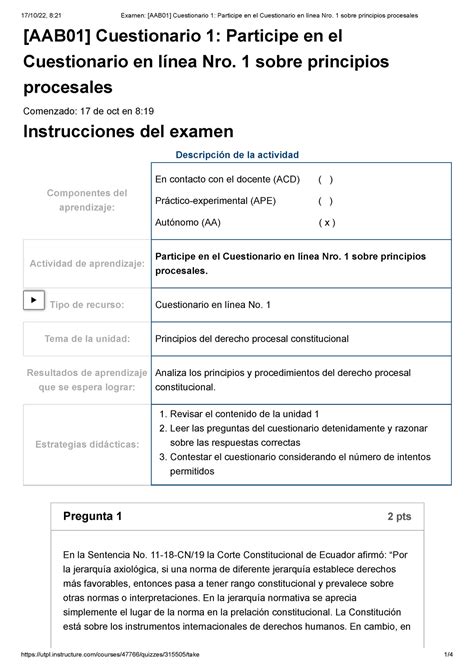 Examen Aab Cuestionario Participe En El Cuestionario En L Nea Nro