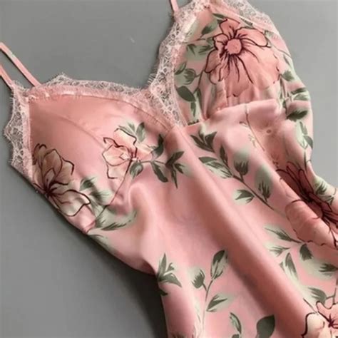 Intimates Sleepwear Summer Sexy Vneck Pajamas Lace Floral Print Sleepwear Lingerie Slip