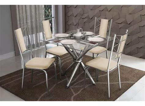 Sala De Jantar Volga Cadeiras Lisboa Cromada Nude Kapp MercadoLivre