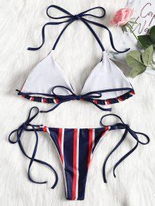 OFF Halter Striped String Bikini Set In BLUE ZAFUL