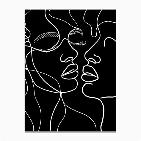 Black And White Abstract Women Faces In Line 4 Canvas Print By Essence