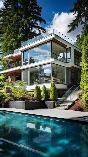 Premium Photo A Stunning Modern House With A Pool