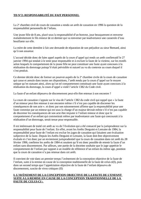 TD N2 DE Responsabilite Civile TD N2 RESPONSABILITÉ DU FAIT