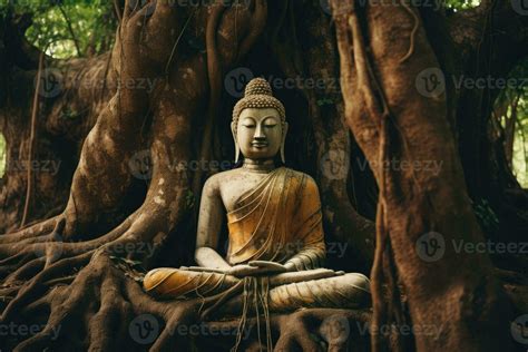 Ancient buddha statue under big tree. Generative AI 26786756 Stock ...