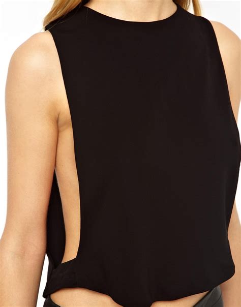 Lyst Asos Crepe Crop Top With Open Side Cut Out Detail In Black