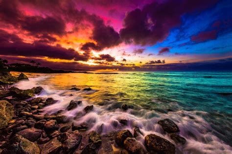 Rainbow Shave Ice (Three Tables, Oahu Beach Sunset Shoreline ...