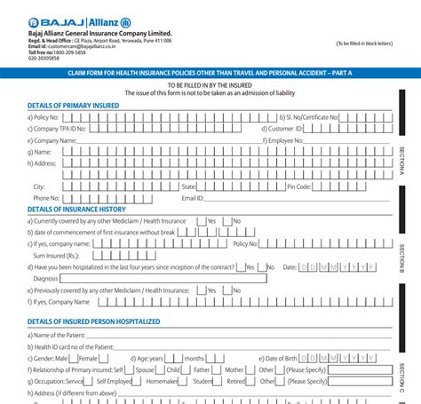 Reimbursement Form Of Bajaj Allianz Health Insurance Printable Rebate