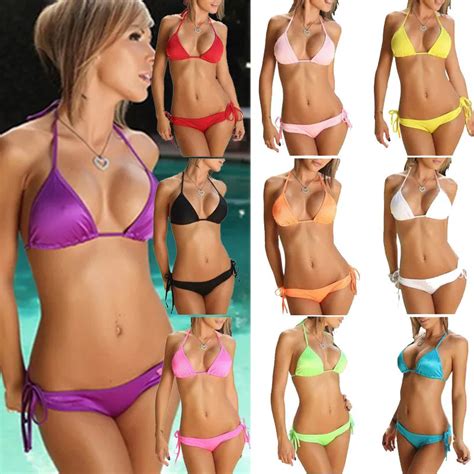 Sexy Micro Bikini Maillots De Bain Set Solide Bandage Maillot Femme Cut