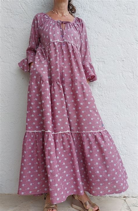 Long Dress in Cotton, Old Rose Color - Etsy