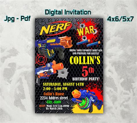 Nerf Birthday Invitations Nerf Gun Invitation Digital Etsy