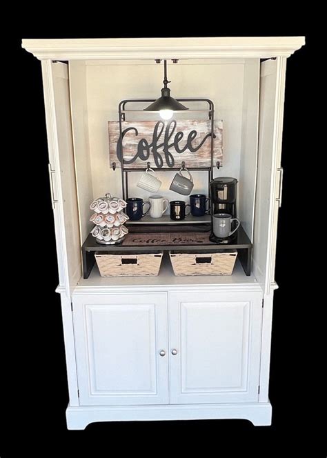 White Coffee Cabinet Coffee Bar Hutch With Sliding Doors Etsy