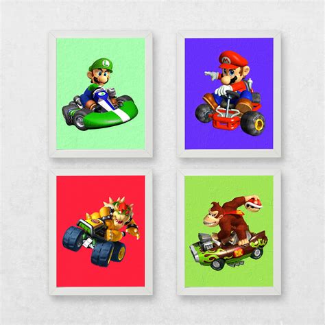 Set Of 4 Mario Cart Paint Print Mario Poster Mario Painting Etsy