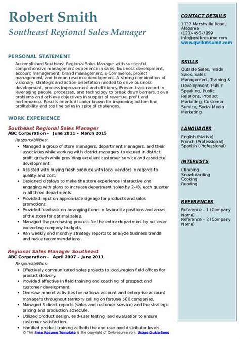 Regional Sales Manager Resume Samples Qwikresume