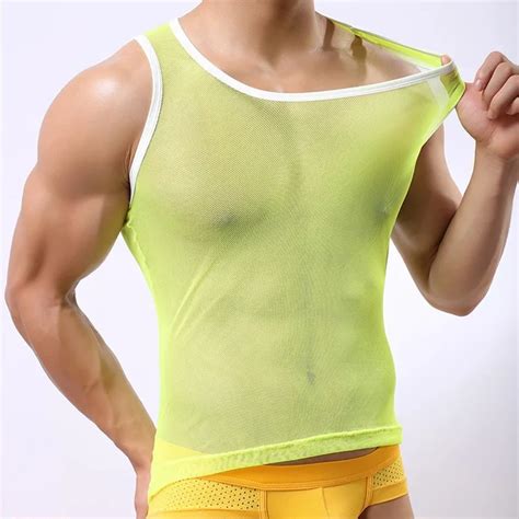 Hot Sale And New Style Man Sexy Mesh 5 Colors For Choice Transparent Vest Tops Tees Breathable