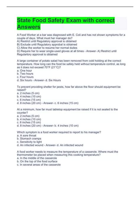 State Food Safety Exam With Correct Answers State Food Safety Stuvia US