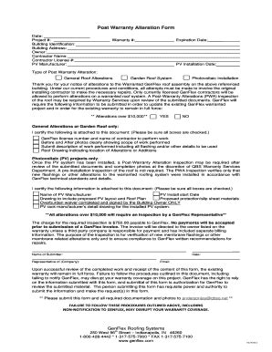 Fillable Online Post Warranty Alteration Form GenFlex Roofing Systems