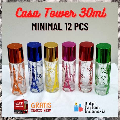 Jual BOTOL PARFUM KOSONG SPRAY KACA 30 ML CASA TRANSPARAN MOTIF TOWER