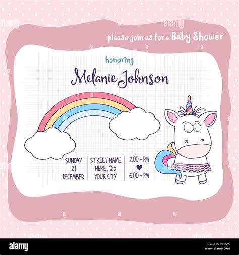 Beautiful Baby Shower Card Template With Lovely Baby Girl Unicorn