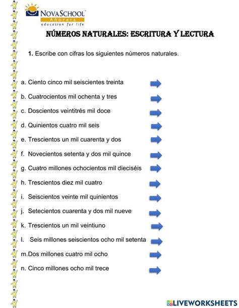 Actividad Interactiva De Lectura Y Escritura De N Meros Naturales