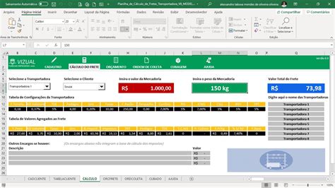 Planilha de Cálculo de Fretes em Excel 6 0 Vizual Planilhas