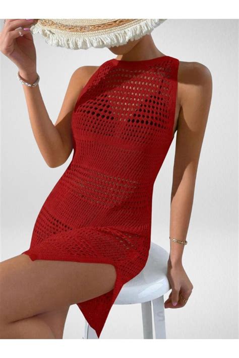 Bracha Ajurlu Desen Bikini Üstü Bisiklet Yaka Kolsuz Plaj Elbisesi Fiyatı Yorumları