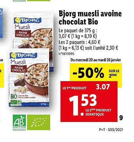 Promo Bjorg Muesli Avoine Chocolat Bio Chez Lidl ICatalogue Fr