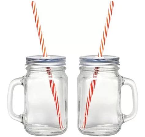 24 Tarros Mason Jar Con Tapa Y Popote 470 Ml Mayoreo Liso Color