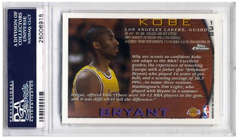 Lot Detail Kobe Bryant 1996 97 Topps Chrome Lakers Rookie Card 138