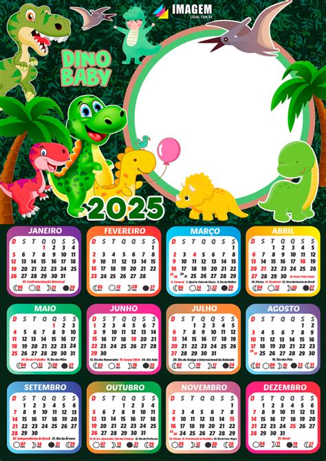 Calendário Infantil 2025 Para Imprimir - Calendário 2025 Infantil para Montagem de Foto e Imprimir - Imagem Legal