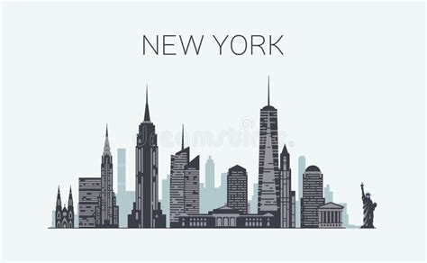 Silueta Blanco Y Negro Del Horizonte De La Ciudad De Nueva York Los E E