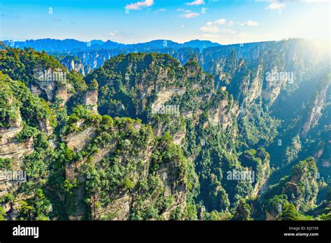 Sunrise view of the colorful cliffs in Zhangjiajie Forest Park at ...