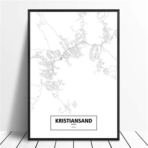 Kristiansand Norwegia Czarny Bia Y Niestandardowy Mapa Miasta I Wiata