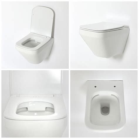 Milano Farington White Modern Square Wall Hung Rimless Toilet With